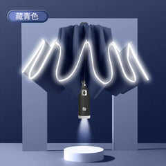 Automatic Umbrella with LED Light & Reflective Safety Stripe - Reverse Folding Design