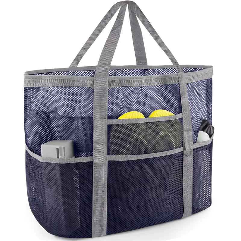 Large Mesh Beach Tote Bag for Family - Blue