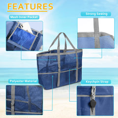 Large Mesh Beach Tote Bag for Family - Blue