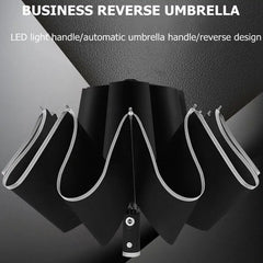 Automatic Umbrella with LED Light & Reflective Safety Stripe - Reverse Folding Design