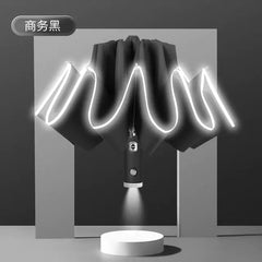 Automatic Umbrella with LED Light & Reflective Safety Stripe - Reverse Folding Design