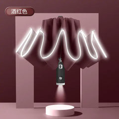 Automatic Umbrella with LED Light & Reflective Safety Stripe - Reverse Folding Design